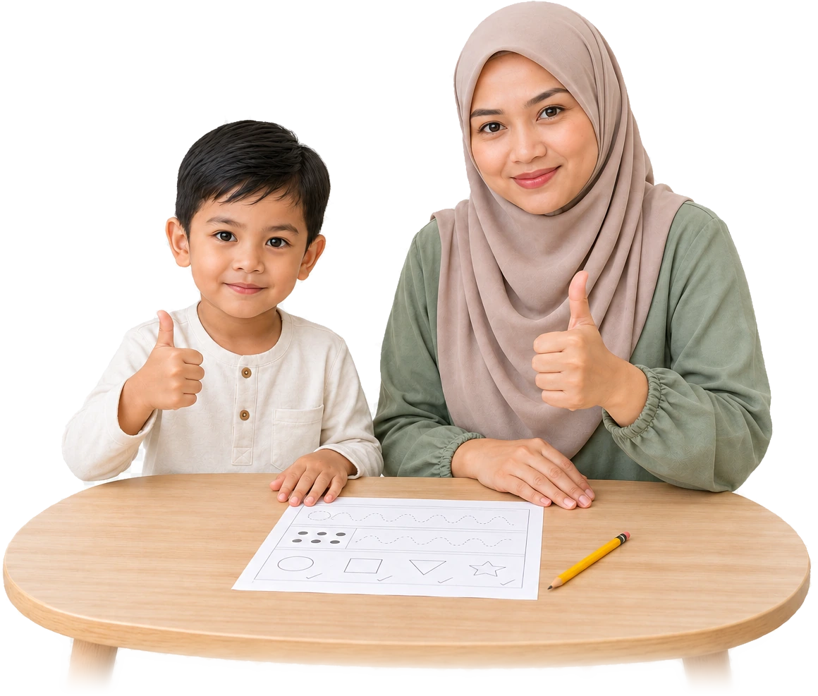 Ibu dan anak berpuas hati selepas menyiapkan latihan