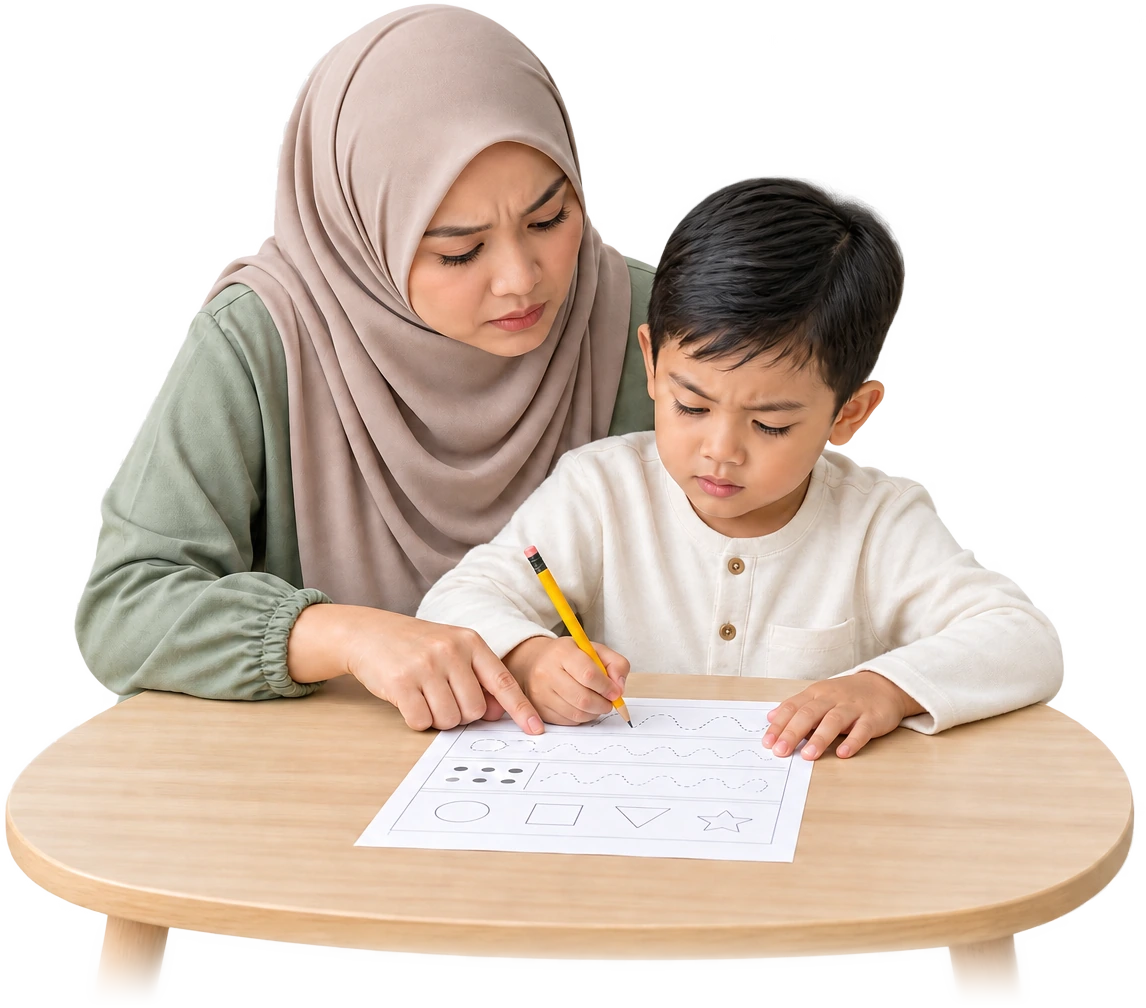 Ibu risau melihat anak masih belum lancar membuat latihan