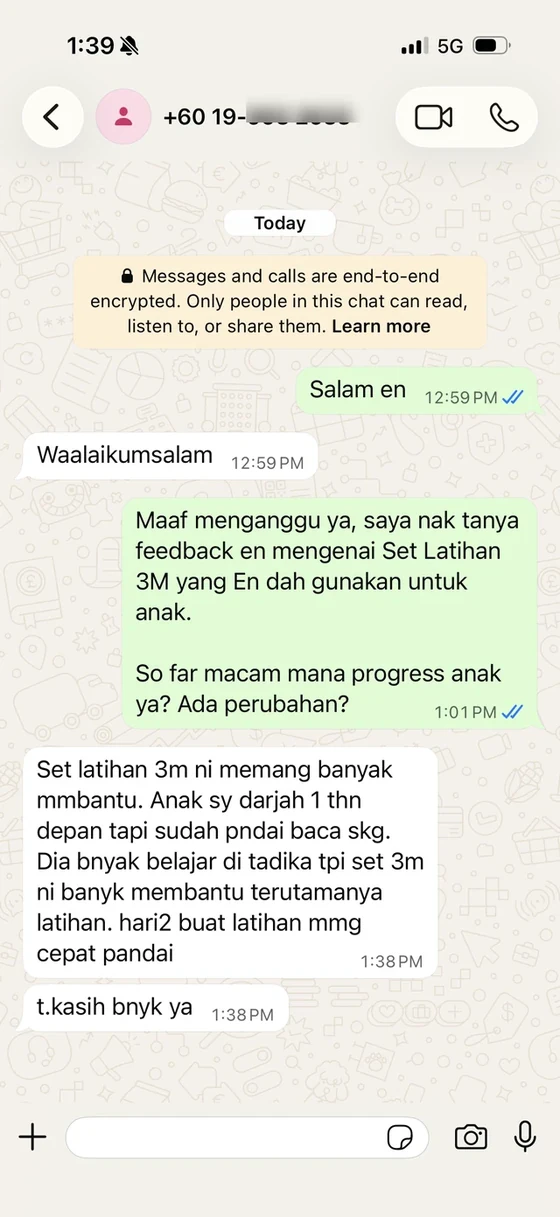 Testimoni WhatsApp daripada ibu bapa